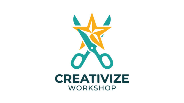 Creative workshop logo design with star and scissors symbol.