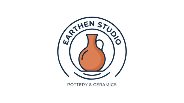 Minimalist circular logo design for Earthen Studio pottery and ceramics shop.