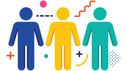 Diverse group of three human stick figures represents teamwork and unity.