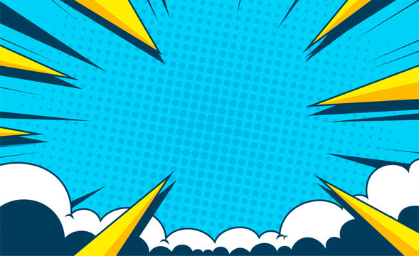 Comic Book Pop Art Background with Halftone Dots and Speed Lines