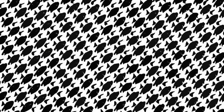 Fish scale pattern black and white repeating design