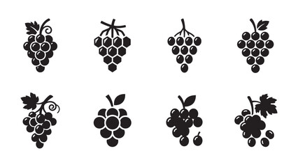 Fototapeta premium Set of Eight Black and White Vector Grape Icons.