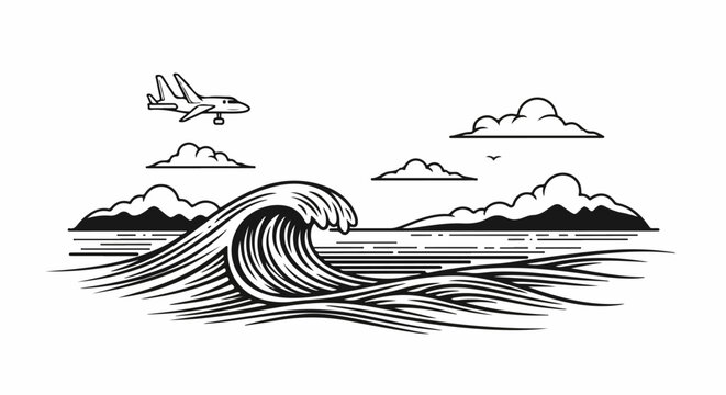 Airplane flying over ocean wave.
