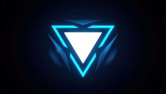 Blue neon triangle logo on dark background