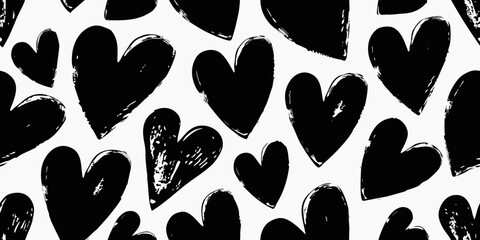 Fototapeta premium Black heart pattern hand drawn style with white background