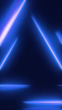 Glowing blue neon triangle tunnel background animation