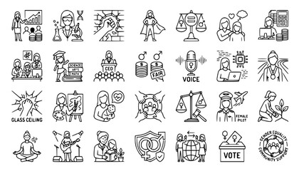 Fototapeta premium Gender Equality, Women's Empowerment, and Professional Leadership Icons 