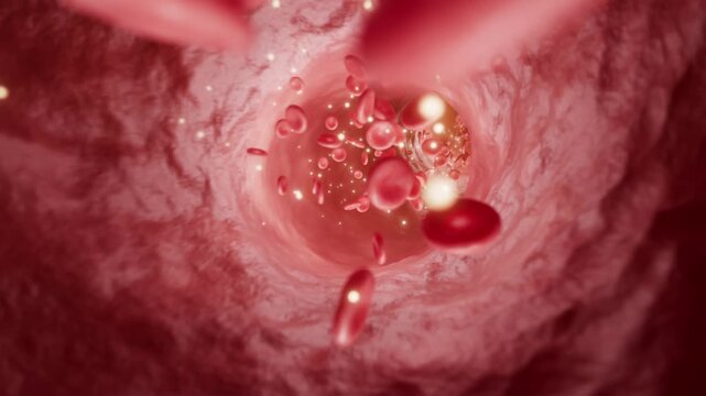 Microscopic blood flows through the blood vessels.