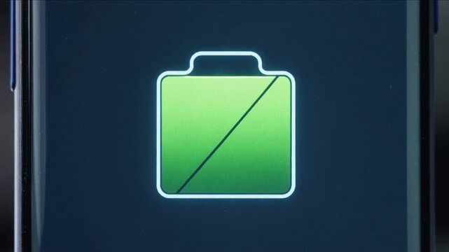 Animating white outline icon rising green fill on phone screen, download starting, sparkles showing