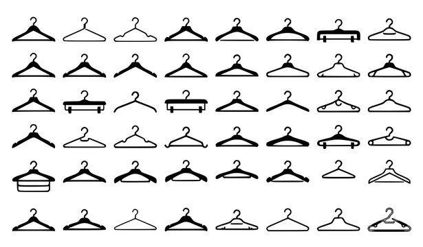Clothes Hanger Vector Icons Collection with Flat Glyph and Trendy Outline Styles