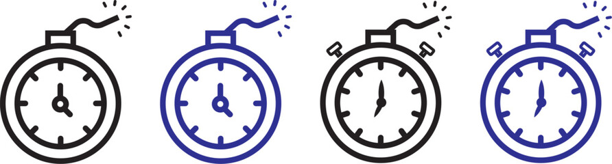 Ticking time bomb icon in black silhouette and outline style, danger and countdown concept. Time bomb with clock icon graphic design. Vector icon illustrations © TASLIMA