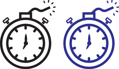 Ticking time bomb icon in black silhouette and outline style, danger and countdown concept. Time bomb with clock icon graphic design. Vector icon illustrations © TASLIMA