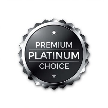 Elegant Metallic Premium Platinum Choice Badge Featuring Sleek Silver Edging and Sophisticated Circular Design Element for Exclusive Professional Branding