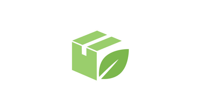 Eco-friendly delivery service logo featuring a green cardboard box and leaf for sustainable packaging