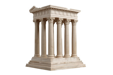 Obraz premium Ancient greek temple ruins with classical corinthian columns standing tall, symbolizing history, architecture, and stability on transparent background