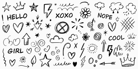 Obraz premium Black Hand Drawn Doodle Elements And Typography Sketch Style