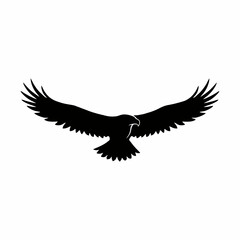 Fototapeta premium Black eagle, flying bird, silhouette icon, vector graphic isolated on White Background