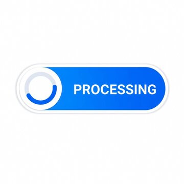 Horizontal blue progress indicator button with a circular loading animation for digital user interfaces and modern software applications