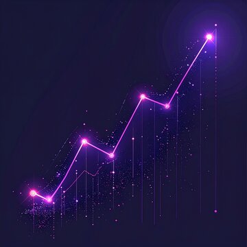 Glowing neon purple line chart rising on a dark background, symbolizing financial success, growth, and tech innovation. Inspiring abstract business concept illustration nobody.
