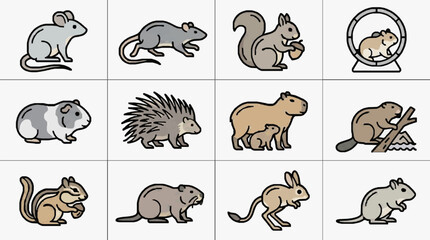 Fototapeta premium Corporate Set of Diverse Rodent and Small Mammal Icons in Neutral Tones for Presentations Websites and Educational Materials
