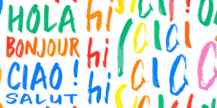 Multilingual Hello Typography Colorful Brushstroke Style Pattern