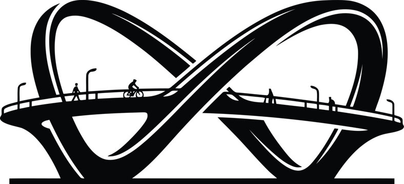 Infinite Bridge Silhouette in Black, Modern Abstract Architecture Symbol