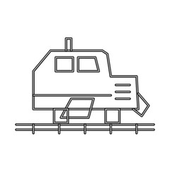 Locomotive train engine travels along a steel track in a simplified linear technical illustration. © AxiomFluxStudio