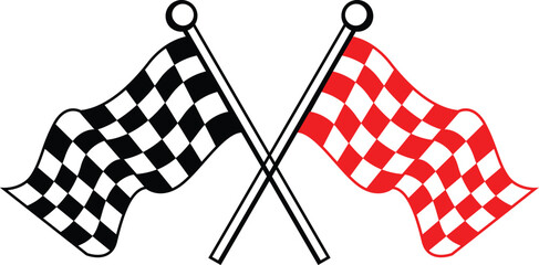 Obraz premium Crossed black and red checkered flags vector illustration graphic element for custom racing teams, sports clubs, and automotive speed competition