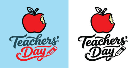 Teachers' day greeting with apple and pencil illustration © KhandokerTanjum