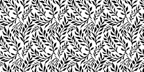 Stylized leaf pattern black and white vector illustration on a white background © AnupKumar