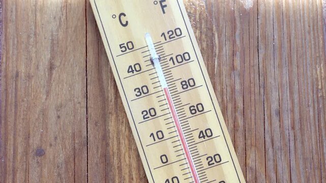 Outdoor Wooden Thermometer Temperature Rising Rapidly