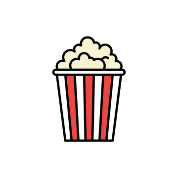 Cartoon popcorn in striped bucket illustration, isolated on a transparent background