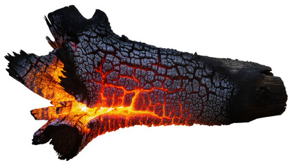 Burning log with glowing embers and cracked charcoal texture © Gabriela