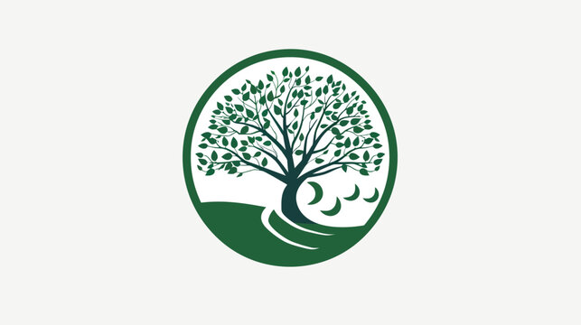 Green tree illustration within a circular frame on a white background