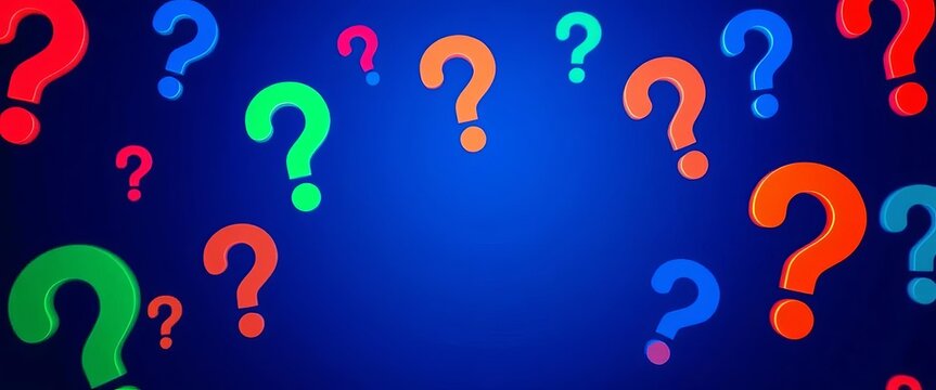 Abstract background of question marks on dark blue, doubtful, enigma