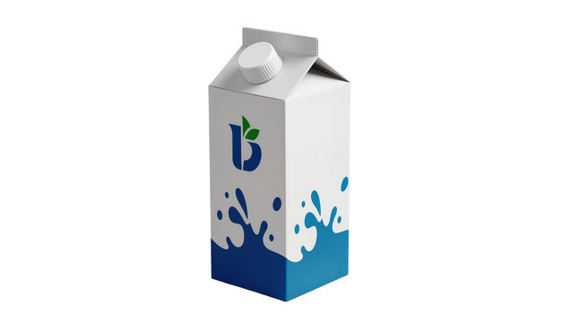White carton with blue splash design and leaf logo