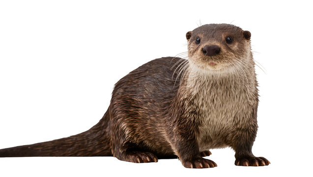 Small-clawed otter with brown fur and long tail
