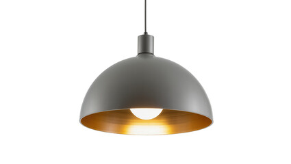 Gray dome pendant light with golden interior and glowing bulb © Gabriela