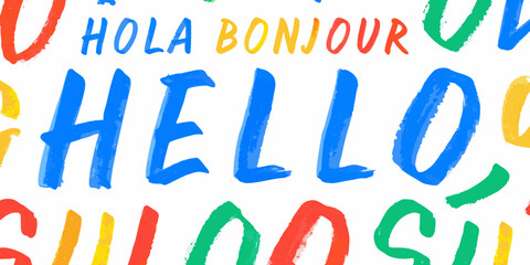 Multilingual hello typography colorful vector illustration with painted lettering © Hemlata