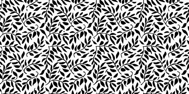 Leaf pattern black and white seamless botanical illustration
