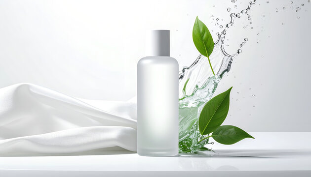 Refreshing Skincare Product with Natural Elements and Water Splash.