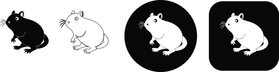 Fototapeta premium Cute hamster set in four variations, featuring a small rodent in solid, outline, circular, and square button formats