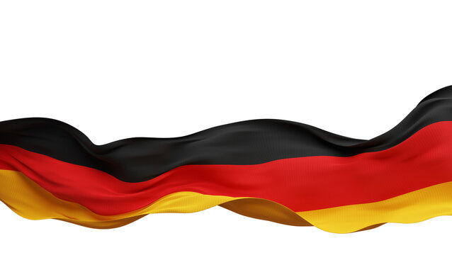 German flag fabric flowing in the wind isolated on transparent background with copy space design element for Germany banner 3D render