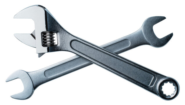 Adjustable wrench and combination wrench crossed