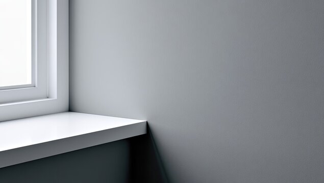 Minimalist interior with bright window ledge against a plain grey wall