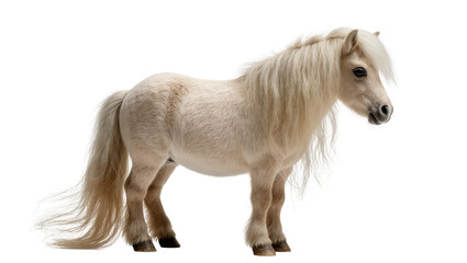 Creamy white miniature horse with long mane and tail © Anna
