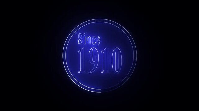  A futuristic neon "SINCE 1910" title animation featuring a glowing circular neon ring on a transparent background.