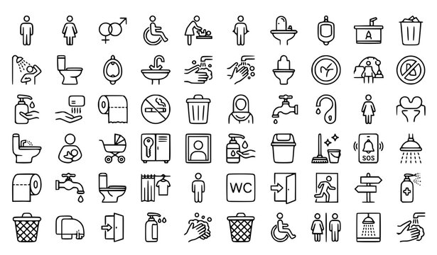Bathroom restroom icons vector minimal outline signage pack