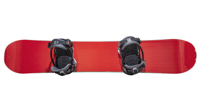 Red Snowboard with Black and Gray Bindings