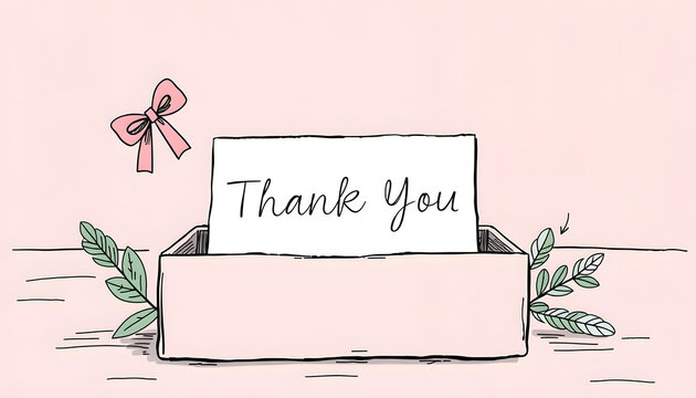 Blank card in gift box, shop, business or Thank you card mockup for design presentation, hand-drawn digital illustration. White tone